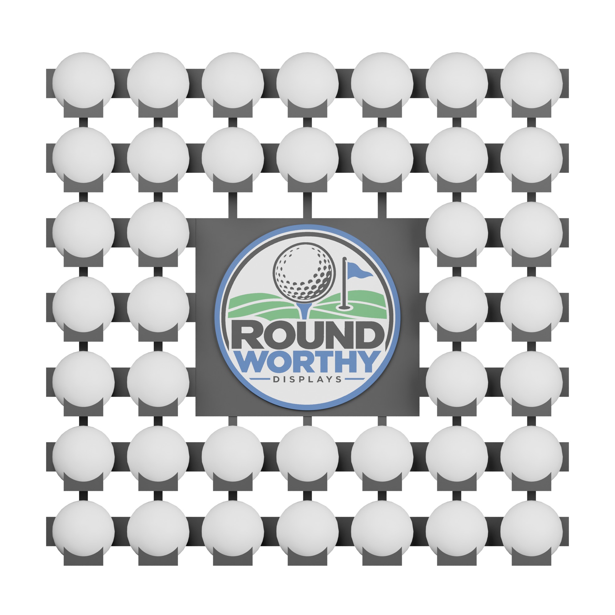 Interchangeable Logo Display with forty golf balls